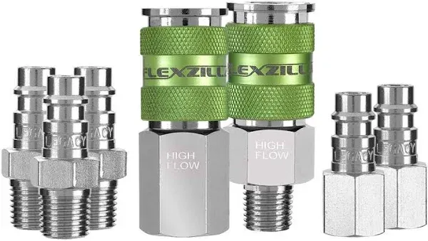 Flexzilla Pro High Flow Coupler & Plug Kit, 1/4" NPT, 7-Piece - A53457FZ