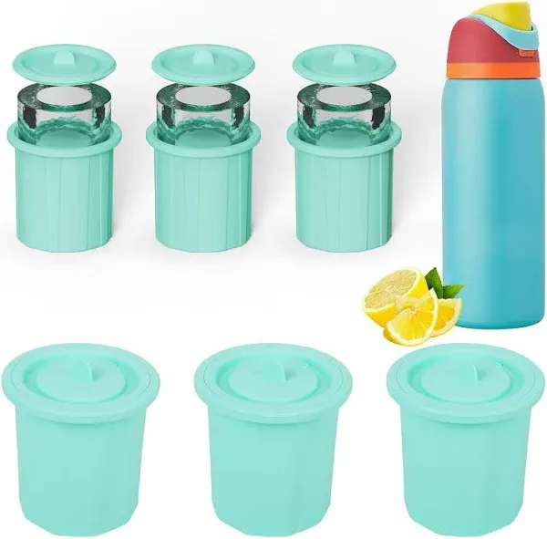 Ice Cube Tray for Owala FreeSip,3 Silicone Ice Cube Maker With Lid for Tumbler,Water Bottle for Chilling Whiskey, Cocktails, Drinks, Coffee, Easy Fill and Release Hollow Cylinder Ice Molds (Green)