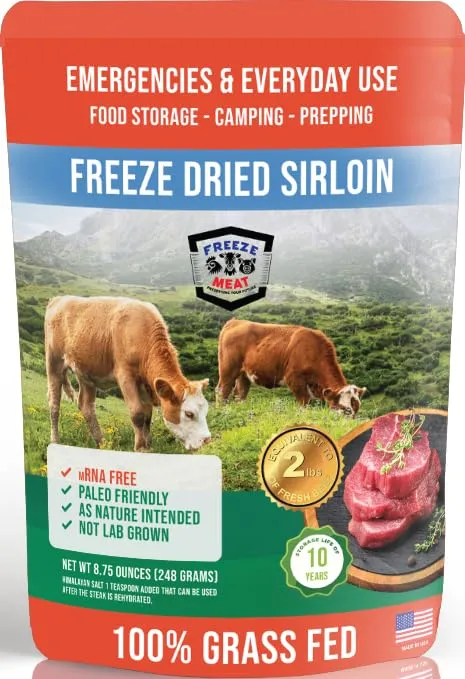 Freeze Meat Sirloin Steaks Uncooked 2lbs Freeze Dried Family Pack