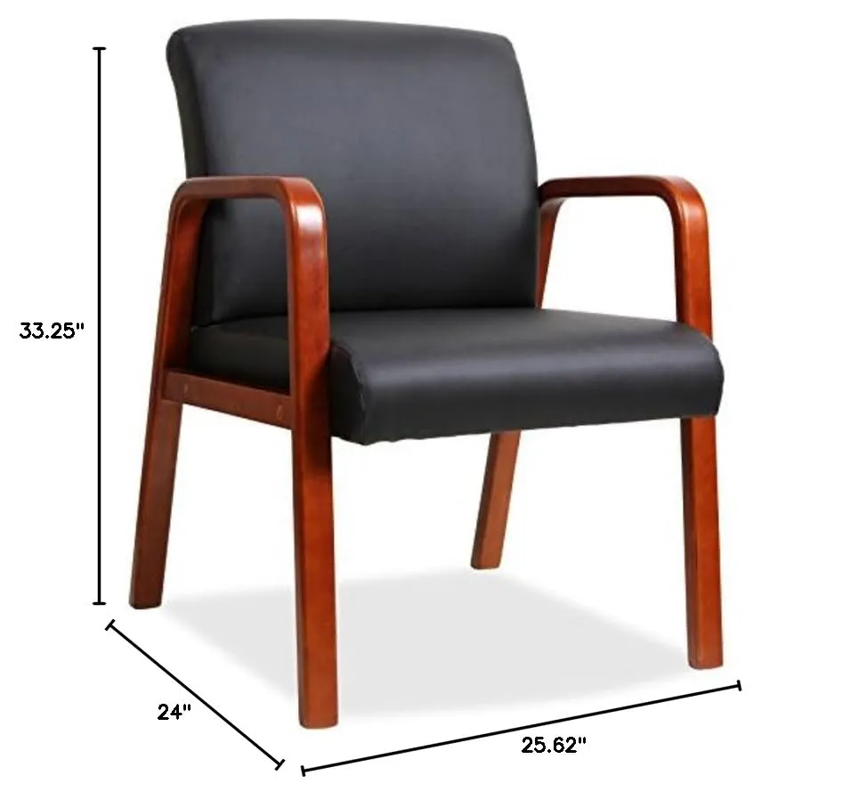 Lorell LLR40200 Black Leather Wood Frame Guest Chair