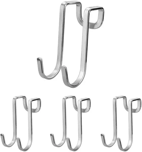 4 Pack Over Cabinet Drawer Double Hooks, Stainless Steel Multiple Use Narrow Door Hook for Kitchen, Bathroom, Wardrobe Door, Fit for Door Gaps Larger Than 1/8inch After Closing