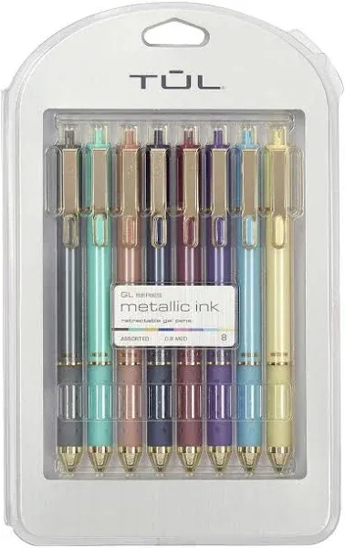 TUL® GL Series Retractable Gel Pens, Limited Edition, Medium Point, 0.8 mm, Assorted Barrel Colors With Starburst Pattern, Assorted Metallic Inks, Pack Of 8 Pens