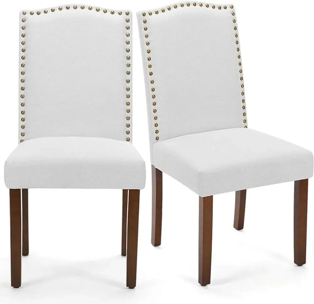 MCQ Upholstered Dining Chairs Set of 4, Modern Upholstered Fabric Dining Room Chair with Nailhead Trim and Wood Legs