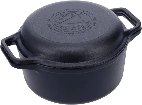 Victoria 6-Quart Cast Iron Combo Cooker, Combination Dutch Oven and Skillet, Made in Colombia, 2-Piece Set