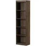 South Shore Furniture Axess 5-Shelf Narrow Bookcase, Natural Walnut