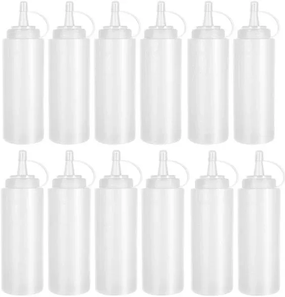 12 Pack 8 oz Plastic Squeeze Bottles Multipurpose Squirt Bottles for Ketchup,...