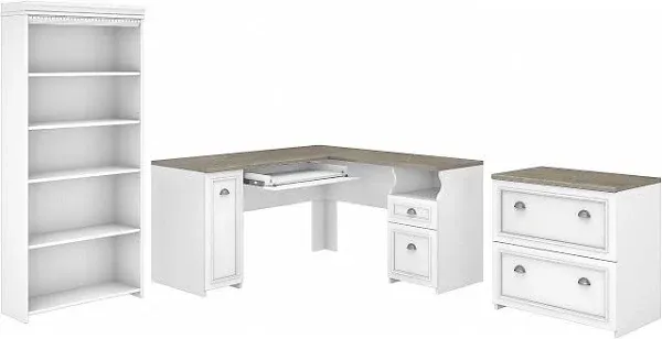 Bush FV008CG 60-Inch L-Shaped Desk w/Lateral File Cabinet and 5 Shelf Bookcase