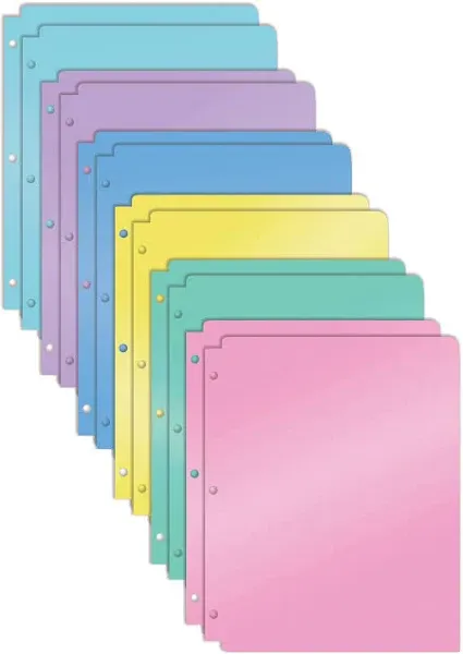 Better Office Products 3 Hole Punch Pocket Folders, Bulk Pack, Sturdy Plastic 2 Pocket Folders, Assorted Pastel Colors, Letter Size, with Business Card Slot,(6 Pack)