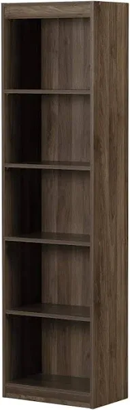 South Shore Furniture Axess 5-Shelf Narrow Bookcase, Natural Walnut