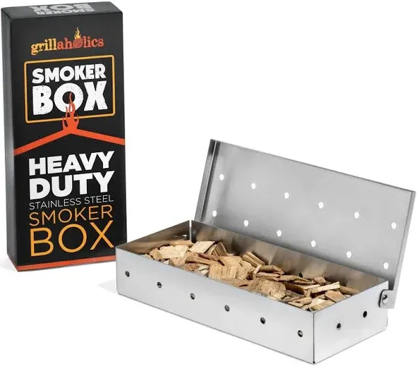 Grillaholics Smoker Box, Top Meat Smokers Box in Barbecue Grilling Accessories, Add Smokey BBQ Flavor on Gas Grill or Charcoal Grills with This Stainless Steel Wood Chip Smoker Box