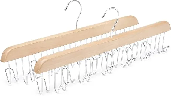 Stylish Wooden Belt Hangers - Natural Finish 2-Pack for Closet Organization