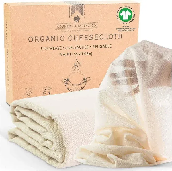 Organic Unbleached Cotton Cheesecloth - GOTS Certified - Fine Reusable Strainer