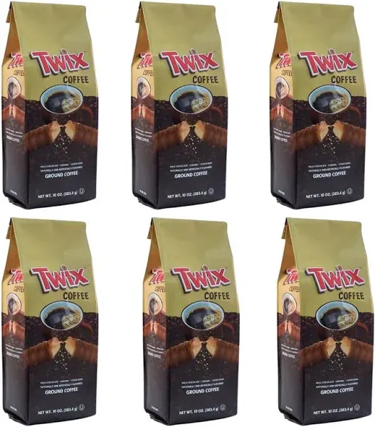 Milk Chocolate Caramel Twix Cookie Bar Flavored Coffee, Medium Roast Ground - 10 Ounce (Pack of 6)