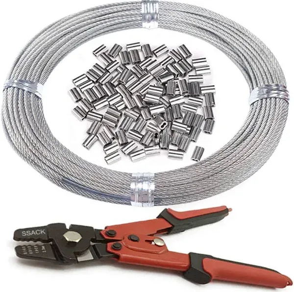 Ssack 304 Stainless Steel Cable Wire Rope 116 x 165ft CutterCrimping Tool and Sleeve100pcs