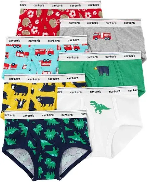 Boys Carter&#039;s 7 Pack Tag Free Safari Monkey Bear Dinosaur Stripe Briefs Sz 2-3