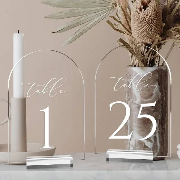 JINMURY Clear Arch Table Numbers for Wedding 5x7 Inch Arched Acrylic Table Numbers Acrylic Stands