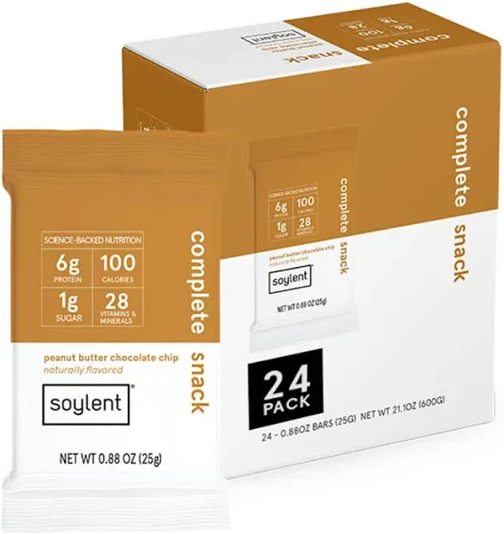 Soylent Snack Mini Protein Bars - Peanut Butter Chocolate Chip, 1g sugar, Protein Bars, Gluten Free, 6g of Vegan Energy - 24 count