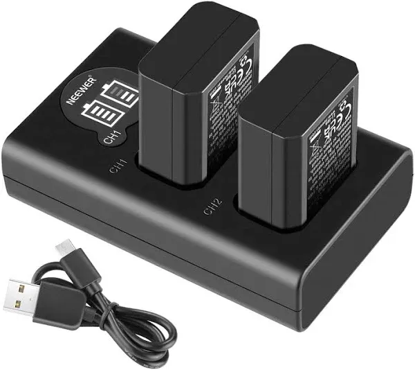 Neewer NP-FW50 Camera Battery Charger Set Compatible with Sony ZV-E10, A7, A7R, A7RII, A7II, A7SII, A7S, a3000, a5000, a6000, a6300, a6400, a6500, RX10 Series(2-Pack, Micro USB Port, 1100mAh)