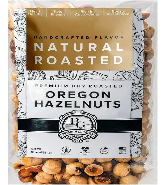 Oregon Farm to Table Hazelnuts from Premium Growers - Dry Roasted - Natural Roasted - Kosher Certified - 1 lb Bag