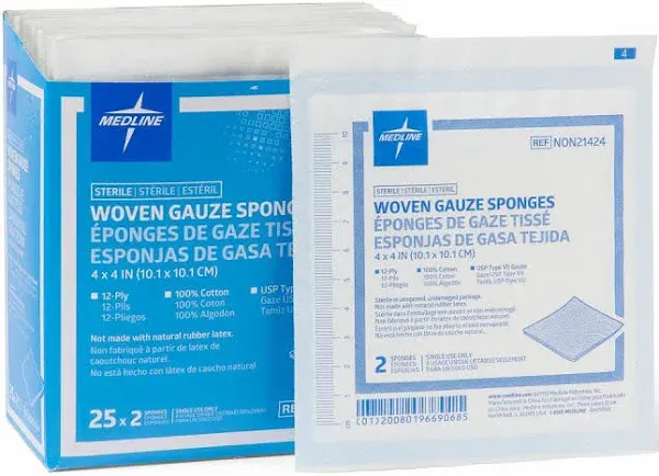 (5)Medline Sterile Gauze Sponge 4&#034; x 4&#034;, 12ply Latex free