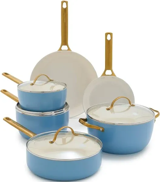 GreenPan Pots + Pans Set Ceramic Nonstick Hard-Anodized Cloud Cream (10-Piece)