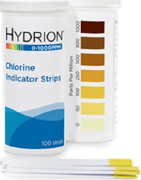 Professional Hydrion Chlorine Test Strips CH-1000, Range 0-1000 100 strips