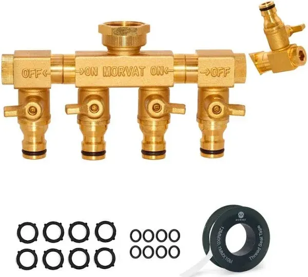 Morvat Brass 4 Way Garden Hose Connector Quick Connect Fittings