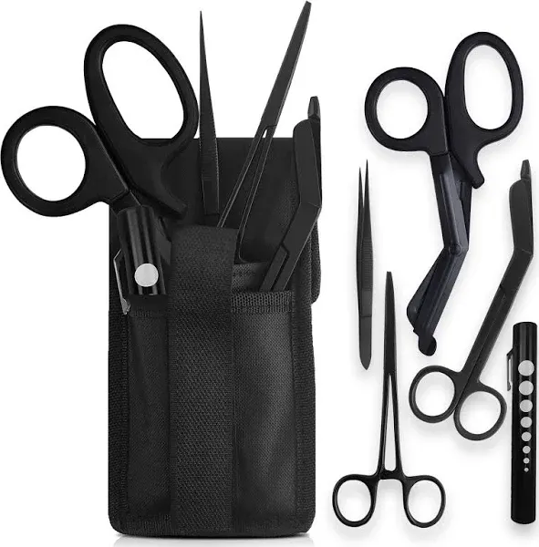 Quick Response EMT Tactical Medical Tool Kit - Adjustable Belt Pouch, EMT Shears, Bandage Scissor, Forceps, Hemostat, and Pupil Light