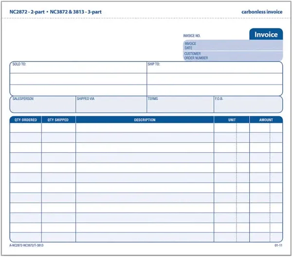 Adams 3- Part Carbonless Invoice Form Unit Set