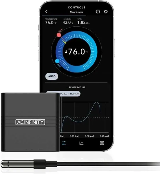 AC Infinity CLOUDCOM A1, Mini Temperature Humidity Smart Hygrometer Bluetooth App Monitor, Climate Gauge Thermometer Sensor Probe for Basements, Guitar Rooms, Grow Tents & Greenhouses