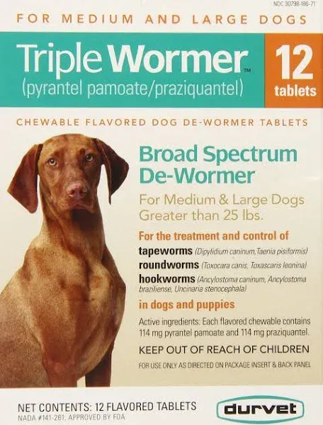 Durvet Triple Wormer for Large Dogs 2 Tablets