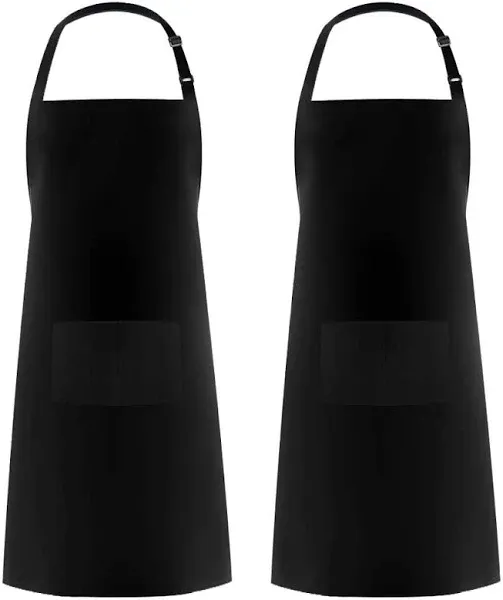 Syntus 2 Pack Adjustable Bib Apron Waterdrop Resistant with 2 Pockets Cooking Kitchen Aprons for Women Men Chef