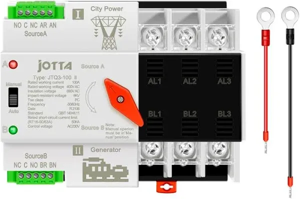 Jotta W2R-2P 100A 220V Mini ATS Automatic Transfer Switch 100 amp Electrical Selector Switches Dual Power Switch (2P 100A 220V)