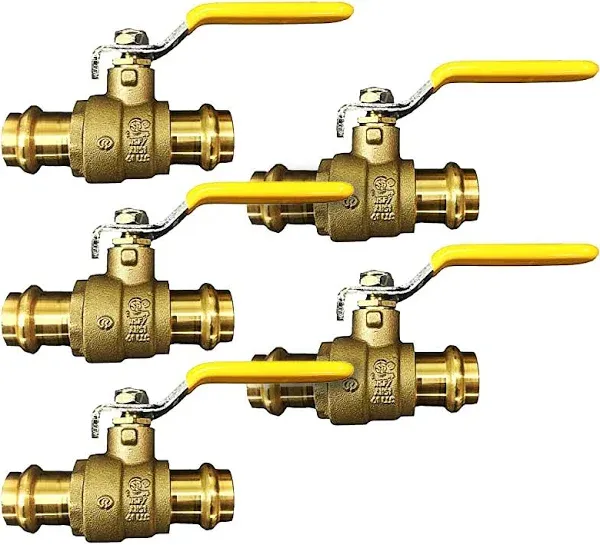 3/4" Propress Brass Ball Valve - Press Shut Off Ball Valve with EPDM O-ring Fit Both End For Pex Tubing - Premium Water Stop Shut Off Tool with 3/4” In. Connections - Pack of 5