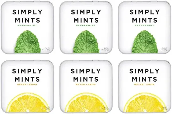 Simply Mints | Peppermint & Lemon Breath Mints Variety Pack | Pack of Six (180 Pieces Total) | Zesty & Refreshing + Aspartame-Free + Vegan + non-GMO