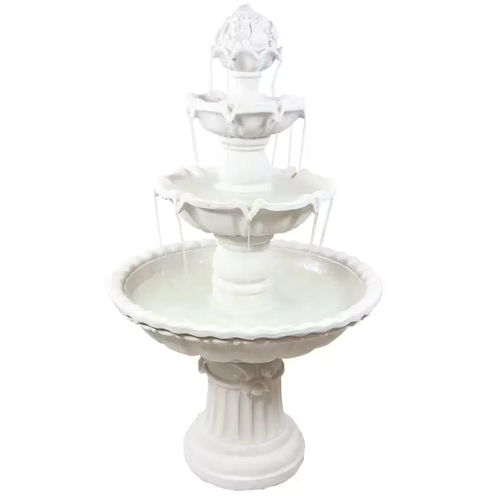 Sunnydaze 52H Electric Fiberglass 4-Tier Fruit Top Outdoor Water Fountain, White Finish