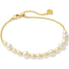 Jovie Gold Beaded Delicate Chain Bracelet in Freshwater Cultured Pearl