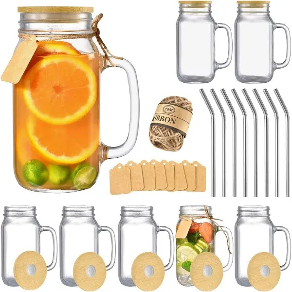 TANGLONG Mason Jar with Lid and Straw 24 oz Mason Jar Cups Set of 8 Glass Cup...