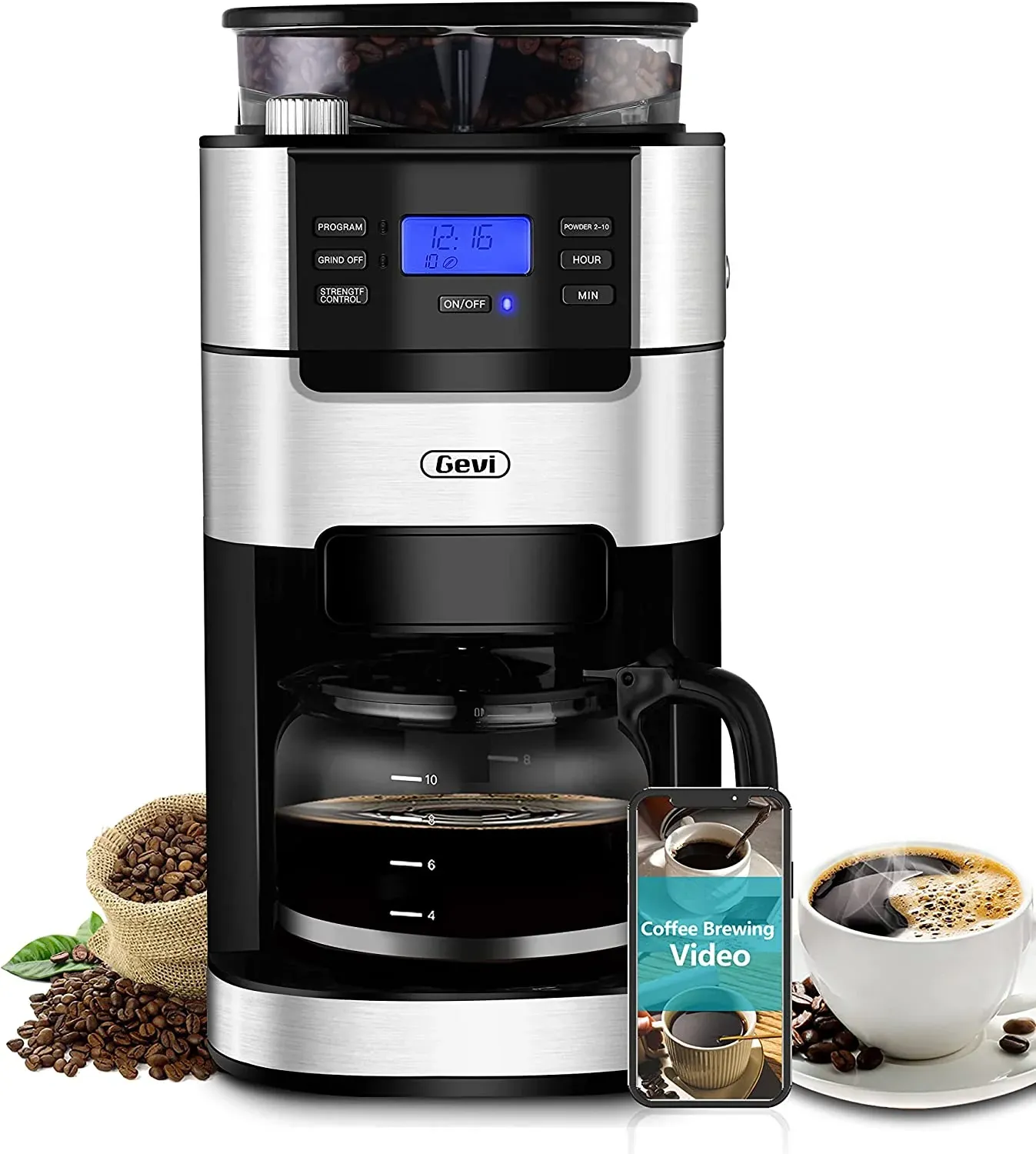 Gevi 10 Cup Drip Coffee Maker Grind & Brew Automatic Machine GECMA025AK-U