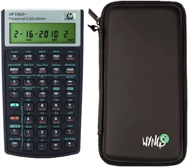 HP 10B II Plus/Hewlett Packard 10BII+ Financial Scientific Calculator + WYNGS Protective Case Black