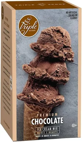 Triple Scoop Ice Cream Mix, Starter for use with Home Ice Cream Maker, Non-Gmo, No Artificial Colors or Flavors, Ready in Under 30 Mins (1, Chocolate)