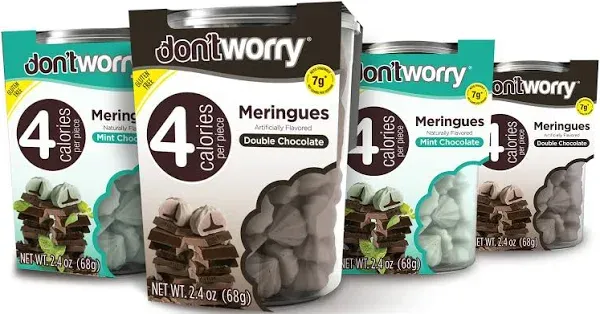 Don't Worry Meringue Cookies Keto Friendly - Chocolate Filled & Mint Healthy Candy, Only 4 Calories per Piece!, Gluten Free Snacks, Low Carb, Low Sugar, Low Calories Cookies - 4 Pack