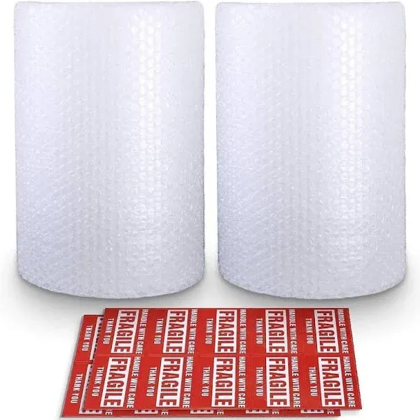 Bubble Cushioning Wrap Roll 2 Pack 3/16&#034; Air Bubble 12 Inch X 74 Feet Total, Per