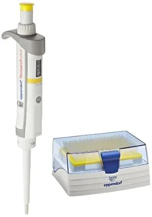 Eppendorf 3120000046 Single-Channel Research Plus Adjustable-Volume Pipetters, Yellow Operating Button, Volume Range: 10 to 100 µl