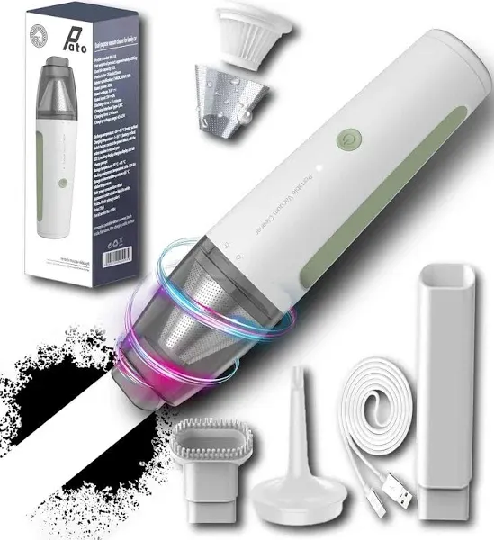 PATO Cordless Handheld Vacuum Cleaner, Mini Car Vacuum with Powerful Suction, Portable Dust Collector.White.