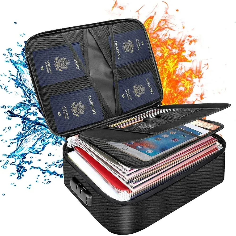 3-Layer Fireproof Document Box with Lock File Storage Box Waterproof Safe Bag