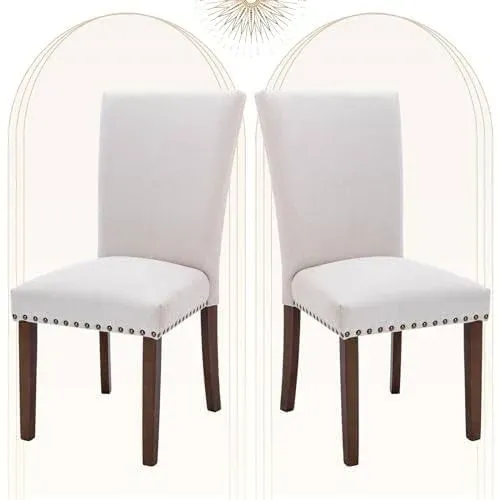 Colamy Upholstered Parsons Dining Chairs Set of 2, Fabric Dining Room Kitchen Side Chair with Nailhead Trim and Wood Legs