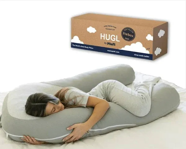 Plufl Hugl Standard Size Cooling Body Pillow for Adults U Shaped Maternity Pillow Great for Side Sleepers & Pregnant Women | Washable Cover | Grey