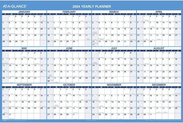 At-A-Glance PM30028 32" x 48" Blue / White Reversible Vertical / Horizontal Erasable January 2025 - December 2025 Wall Planner