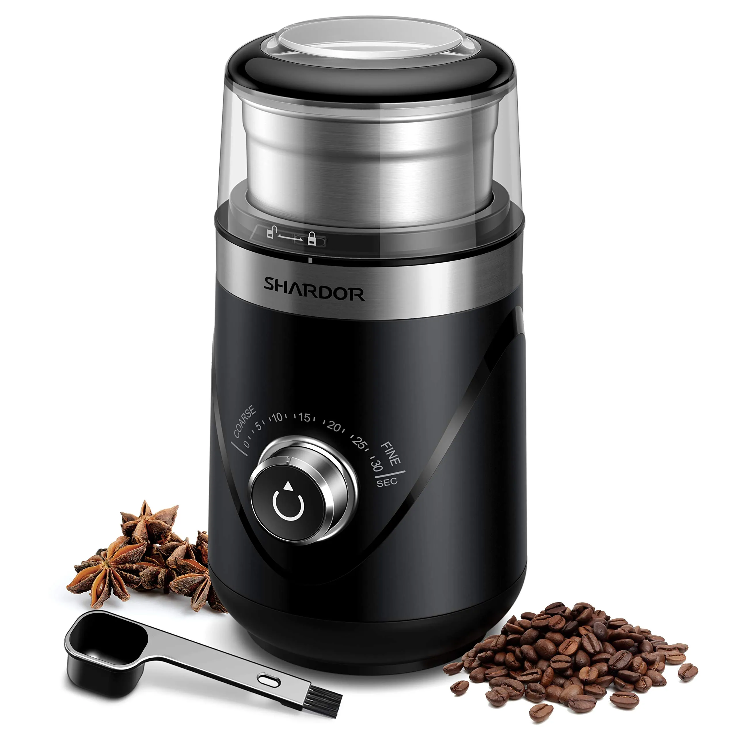 Quiet Adjustable Coffee Bean Grinder for Spices &amp; Herbs - 2.5oz Capacity, Black